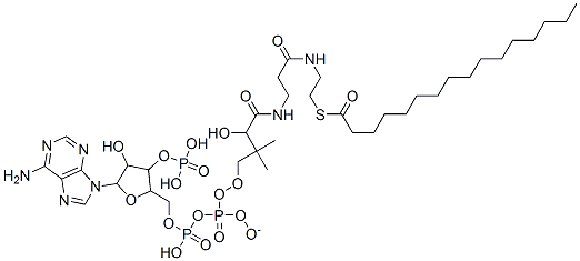 [5-(6-aminopurin-9-yl)-4-hydroxy-3-phosphonooxyoxolan-2-yl]methyl [[4-[[3-(2-hexadecanoylsulfanylethylamino)-3-oxopropyl]amino]-3-hydroxy-2,2-dimethyl-4-oxobutoxy]-oxidophosphoryl] phosphate,62358-02-5,结构式