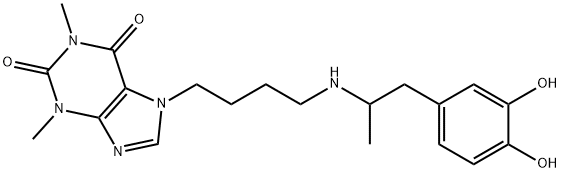 7-[4-[[2-(3,4-ジヒドロキシフェニル)-1-メチルエチル]アミノ]ブチル]テオフィリン 化学構造式