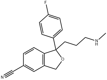 1-(4-fluorophenyl)-1,3-dihydro-1-[3-(methylamino)propyl]isobenzofuran-5-carbonitrile Struktur