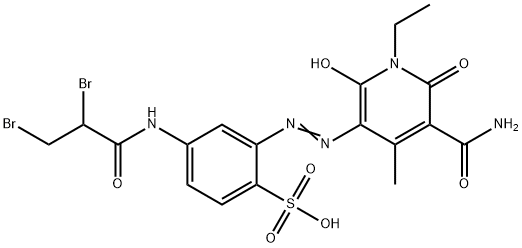2-[[(5-アミノカルボニル-1-エチル-1,6-ジヒドロ-2-ヒドロキシ-4-メチル-6-オキソピリジン)-3-イル]アゾ]-4-[(2,3-ジブロモ-1-オキソプロピル)アミノ]ベンゼンスルホン酸 化学構造式