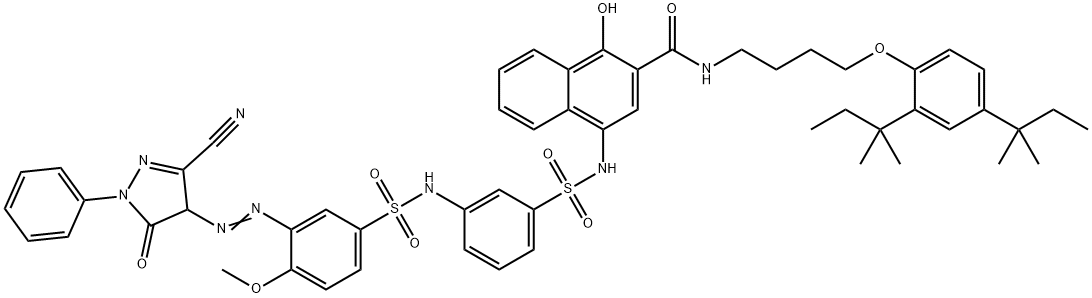 2-Naphthalenecarboxamide, N-[4-[2,4-bis(1,1-dimethylpropyl)phenoxy]butyl]-4-[[[3-[[[3-[(3-cyano-4,5-dihydro-5-oxo-1-phenyl-1H-pyrazol-4-yl)azo]-4-methoxyphenyl]sulfonyl]amino]phenyl]sulfonyl]amino]-1-hydroxy- Structure