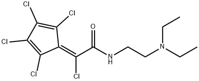2-クロロ-N-[2-(ジエチルアミノ)エチル]-2-(2,3,4,5-テトラクロロ-2,4-シクロペンタジエン-1-イリデン)アセトアミド 化学構造式