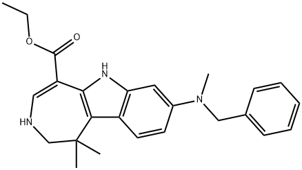 Azepino[4,5-b]indole-5-carboxylic acid, 1,2,3,6-tetrahydro-1,1-dimethyl-8-[methyl(phenylmethyl)amino]-, ethyl ester 化学構造式