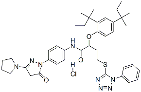 2-[2,4-bis(tert-pentyl)phenoxy]-N-[4-[4,5-dihydro-5-oxo-3-(pyrrolidin-1-yl)-1H-pyrazol-1-yl]phenyl]-4-[(1-phenyl-1H-tetrazol-5-yl)thio]butyramide monohydrochloride|