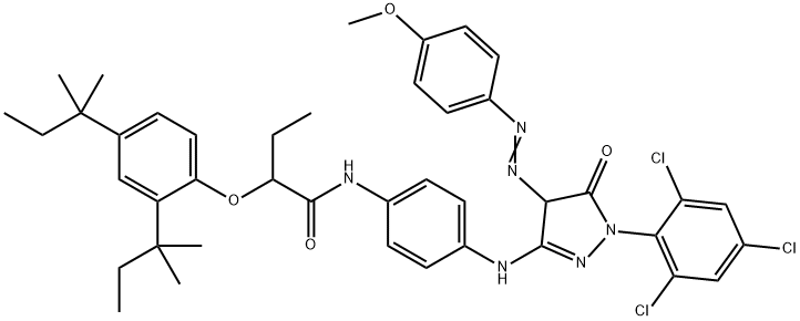 2-[2,4-ビス(1,1-ジメチルプロピル)フェノキシ]-N-[4-[[[4,5-ジヒドロ-4-[(4-メトキシフェニル)アゾ]-5-オキソ-1-(2,4,6-トリクロロフェニル)-1H-ピラゾール]-3-イル]アミノ]フェニル]ブタンアミド 化学構造式