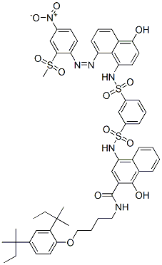 63059-54-1 N-[4-[2,4-bis(1,1-dimethylpropyl)phenoxy]butyl]-1-hydroxy-4-[[[3-[[[4-hydroxy-8-[[2-(methylsulphonyl)-4-nitrophenyl]azo]-1-naphthyl]amino]sulphonyl]phenyl]sulphonyl]amino]naphthalene-2-carboxamide