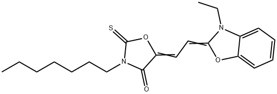 5-[(3-ethyl-(3H)-benzoxazol-2-ylidene)ethylidene]-3-heptyl-2-thioxooxazolidine-4-one Struktur