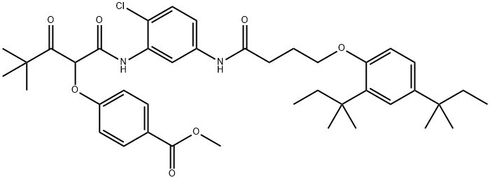methyl 4-[1-[[[5-[[4-[2,4-bis(tert-pentyl)phenoxy]-1-oxobutyl]amino]-2-chlorophenyl]amino]carbonyl]-3,3-dimethyl-2-oxobutoxy]benzoate Struktur