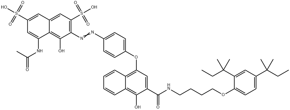 5-(acetylamino)-3-[[4-[[3-[[[4-[2,4-bis(tert-pentyl)phenoxy]butyl]amino]carbonyl]-4-hydroxy-1-naphthyl]oxy]phenyl]azo]-4-hydroxynaphthalene-2,7-disulphonic acid  Struktur