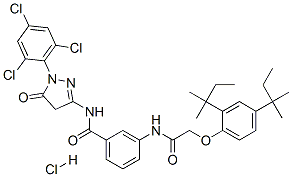 3-[[[2,4-bis(tert-pentyl)phenoxy]acetyl]amino]-N-[4,5-dihydro-5-oxo-1-(2,4,6-trichlorophenyl)-1H-pyrazol-3-yl]benzamide monohydrochloride Structure