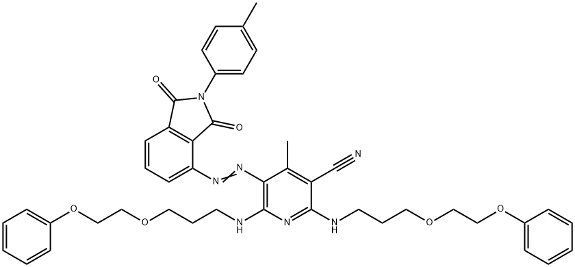 5-[[2,3-dihydro-1,3-dioxo-2-(p-tolyl)-1H-isoindol-4-yl]azo]-4-methyl-2,6-bis[[3-(2-phenoxyethoxy)propyl]amino]nicotinonitrile Struktur