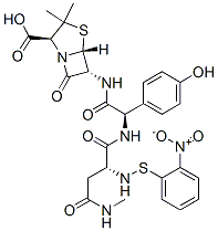 (2S,5R,6R)-6-[[(2R)-2-[[(2R)-2-(o-Nitrophenylthioamino)-3-(N-methylcarbamoyl)propionyl]amino]-2-(p-hydroxyphenyl)acetyl]amino]-3,3-dimethyl-7-oxo-4-thia-1-azabicyclo[3.2.0]heptane-2-carboxylic acid Struktur