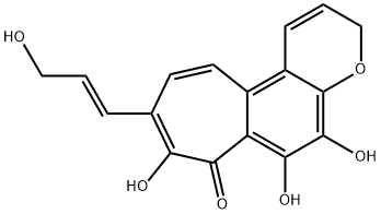 5,6,8-Trihydroxy-9-[(E)-3-hydroxy-1-propenyl]cyclohepta[f][1]benzopyran-7(3H)-one Structure