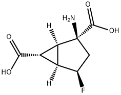 Bicyclo[3.1.0]hexane-2,6-dicarboxylic acid, 2-amino-4-fluoro-, (1R,2S,4R,5R,6R)- (9CI) Structure