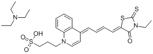 1(4H)-QUINOLINEPROPANESULFONIC ACID, 4-[4-(3-ETHYL-4-OXO-2-THIOXO-5-THIAZOLIDINYLIDENE)-2-BUTENYLIDENE]-, COMPOUND WITH N,N-DIETHYLETHANAMINE (1:1),63560-88-3,结构式
