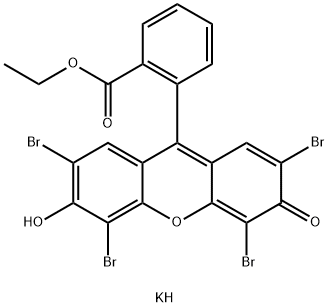 2-(2,4,5,7-テトラブロモ-3-オキソ-6-ポタシオオキシ-3H-キサンテン-9-イル)安息香酸エチル 化学構造式