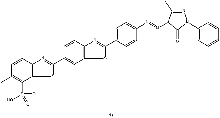 sodium 2'-[4-[(4,5-dihydro-3-methyl-5-oxo-1-phenyl-1H-pyrazol-4-yl)azo]phenyl]-6-methyl[2,6'-bibenzothiazole]-7-sulphonate  Structure