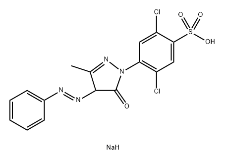 2,5-ジクロロ-4-[4,5-ジヒドロ-3-メチル-5-オキソ-4-(フェニルアゾ)-1H-ピラゾール-1-イル]ベンゼンスルホン酸ナトリウム 化学構造式