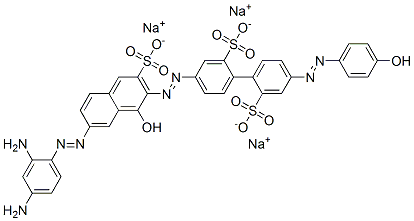 trisodium 4-[[7-[(2,4-diaminophenyl)azo]-1-hydroxy-3-sulphonato-2-naphthyl]azo]-4'-[(4-hydroxyphenyl)azo][1,1'-biphenyl]-2,2'-disulphonate,6360-43-6,结构式