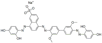6360-50-5 8-[(2,4-Dihydroxyphenyl)azo]-5-[[4'-[(2,4-dihydroxyphenyl)azo]-3,3'-dimethoxy[1,1'-biphenyl]-4-yl]azo]naphthalene-2-sulfonic acid sodium salt