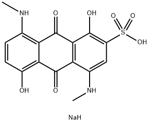 9,10-ジヒドロ-1,5-ジヒドロキシ-4,8-ビス(メチルアミノ)-9,10-ジオキソアントラセン-2-スルホン酸ナトリウム 化学構造式