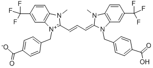 2-(3-(1-(4-CARBOXY) BENZYL-3-METHYL-6-TRIFLUORO METHYL-2-BENZIMIDAZOLINYLIDENE) PROPENYL)-3-METHYL-1-(4-CARBOXY) BENZYL-6-TRIFLUOROMETHYL BENZIMIDAZOLIUM HYDROXIDE, INNER SALT 化学構造式