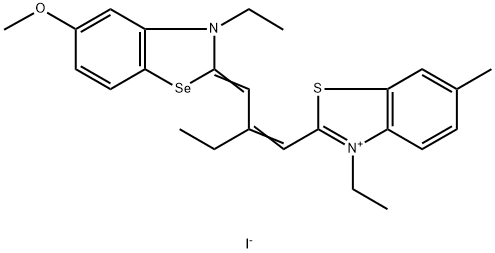3-ethyl-2-[2-[(3-ethyl-5-methoxy-3H-benzoselenazol-2-ylidene)methyl]but-1-enyl]-6-methylbenzothiazolium iodide Struktur