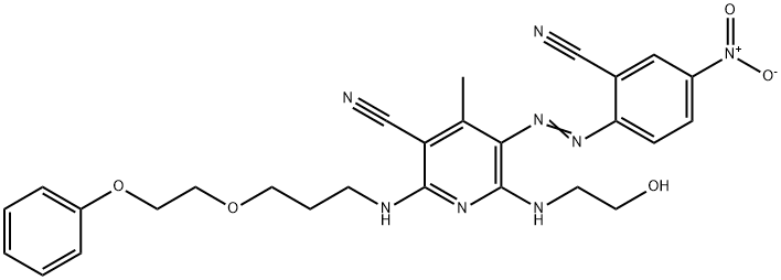 5-[(2-cyano-4-nitrophenyl)azo]-6-[(2-hydroxyethyl)amino]-4-methyl-2-[[3-(2-phenoxyethoxy)propyl]amino]nicotinonitrile Struktur