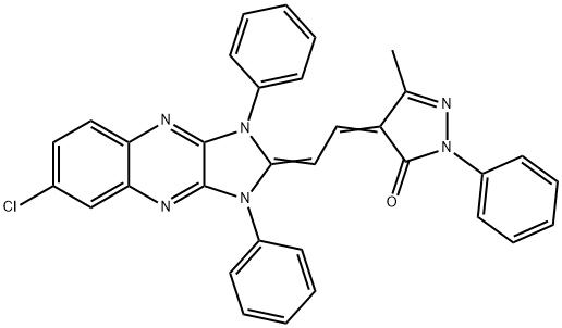 4-[(6-chloro-1,3-dihydro-1,3-diphenyl-2H-imidazo[4,5-b]quinoxalin-2-ylidene)ethylidene]-2,4-dihydro-5-methyl-2-phenyl-3H-pyrazol-3-one Struktur