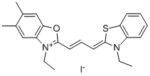 3-ETHYL-2-[3-(3-ETHYL-2-THIAZOLIDINYLIDENE)-1-PROPENYL]-5,6-DIMETHYL-BENZOXAZOLIUM IODIDE Struktur