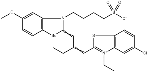 5-chloro-3-ethyl-2-[2-[[5-methoxy-3-(4-sulphonatobutyl)benzoselenazol-2(3H)-ylidene]methyl]but-1-enyl]benzothiazolium Struktur