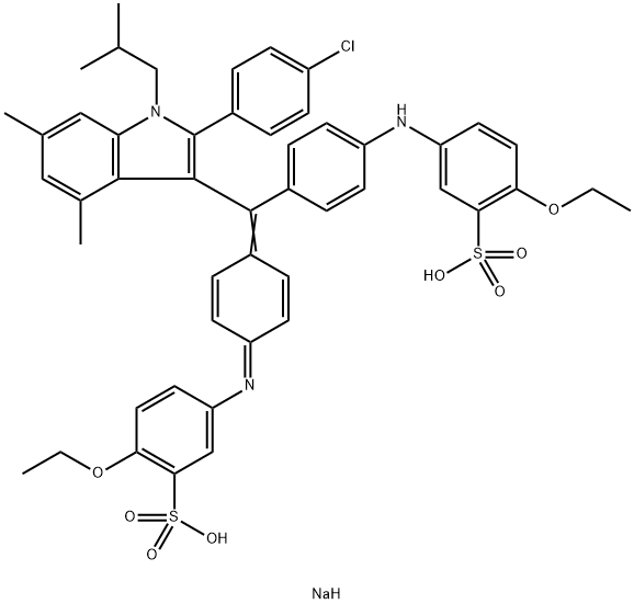 5-[[4-[[2-(4-Chlorophenyl)-1-(2-methylpropyl)-4,6-dimethyl-1H-indol-3-yl][4-[(4-ethoxy-3-sodiosulfophenyl)amino]phenyl]methylene]-2,5-cyclohexadien-1-ylidene]amino]-2-ethoxybenzenesulfonic acid Struktur