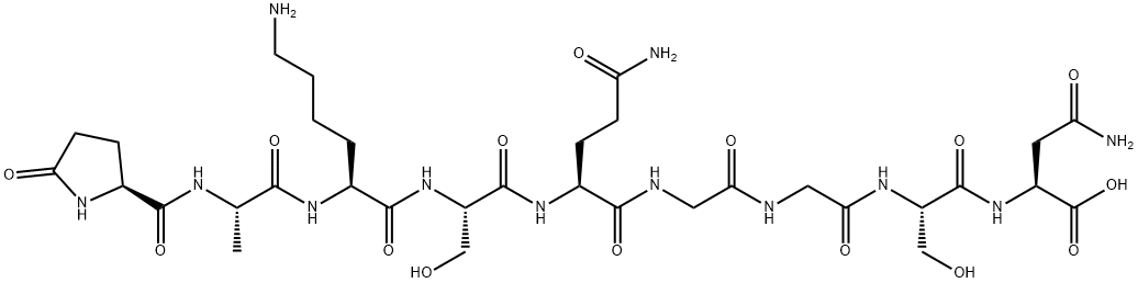 5-オキソ-L-Pro-L-Ala-L-Lys-L-Ser-L-Gln-Gly-Gly-L-Ser-L-Asn-OH 化学構造式