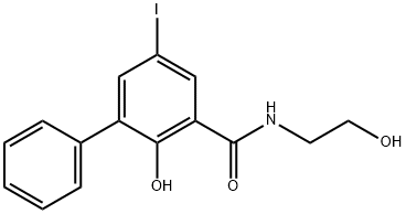 2-ヒドロキシ-N-(2-ヒドロキシエチル)-5-ヨード-1,1'-ビフェニル-3-カルボアミド 化学構造式