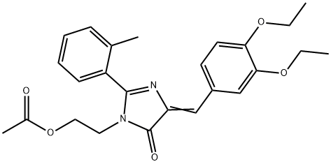 4H-Imidazol-4-one,  3-[2-(acetyloxy)ethyl]-5-[(3,4-diethoxyphenyl)methylene]-3,5-dihydro-2-(2-methylphenyl)-,640249-93-0,结构式