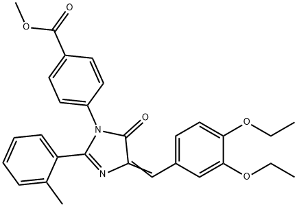 Benzoic  acid,  4-[4-[(3,4-diethoxyphenyl)methylene]-4,5-dihydro-2-(2-methylphenyl)-5-oxo-1H-imidazol-1-yl]-,  methyl  ester Struktur