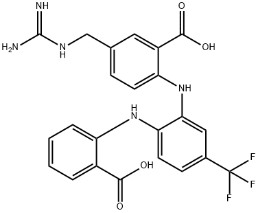 Benzoic  acid,  5-[[(aminoiminomethyl)amino]methyl]-2-[[2-[(2-carboxyphenyl)amino]-5-(trifluoromethyl)phenyl]amino]- 化学構造式