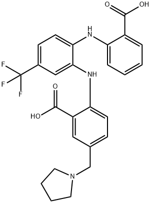 Benzoic  acid,  2-[[2-[(2-carboxyphenyl)amino]-5-(trifluoromethyl)phenyl]amino]-5-(1-pyrrolidinylmethyl)- Structure
