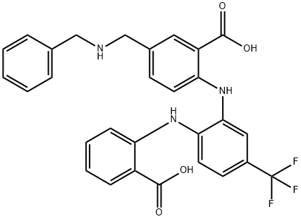 Benzoic  acid,  2-[[2-[(2-carboxyphenyl)amino]-5-(trifluoromethyl)phenyl]amino]-5-[[(phenylmethyl)amino]methyl]-|