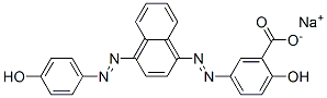 2-Hydroxy-5-[[4-[(4-hydroxyphenyl)azo]-1-naphthalenyl]azo]benzoic acid sodium salt Structure
