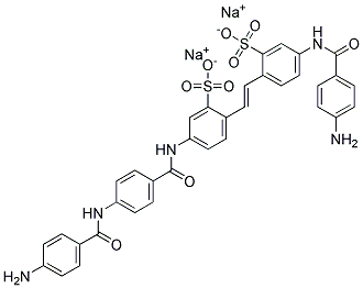 5-[(4-アミノベンゾイル)アミノ]-2-[2-[4-[[4-[(4-アミノベンゾイル)アミノ]ベンゾイル]アミノ]-2-スルホフェニル]エテニル]ベンゼンスルホン酸ジナトリウム 化学構造式