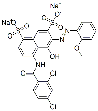 4-[(2,4-ジクロロベンゾイル)アミノ]-5-ヒドロキシ-6-[(2-メトキシフェニル)アゾ]-1,7-ナフタレンジスルホン酸ジナトリウム 化学構造式