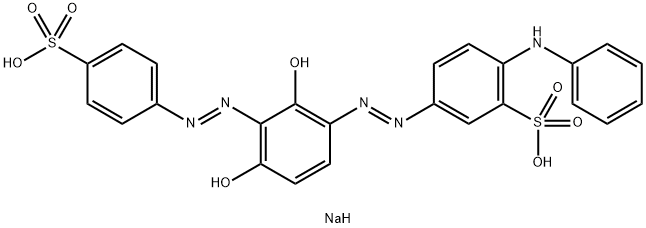 5-[[2,4-ジヒドロキシ-3-[(4-スルホフェニル)アゾ]フェニル]アゾ]-2-(フェニルアミノ)ベンゼンスルホン酸二ナトリウム 化学構造式