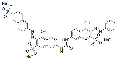 4-ヒドロキシ-7-[[[[5-ヒドロキシ-6-(フェニルアゾ)-7-スルホ-2-ナフチル]アミノ]カルボニル]アミノ]-3-[(6-スルホ-2-ナフチル)アゾ]-2-ナフタレンスルホン酸三ナトリウム 化学構造式