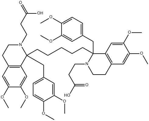 ビス[1-[(3,4-ジメトキシフェニル)メチル]-3,4-ジヒドロ-6,7-ジメトキシ-2(1H)-イソキノリンプロピオン酸]1,5-ペンタンジイル 化学構造式