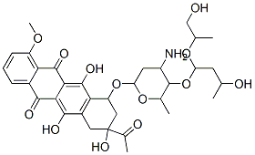 8-acetyl-10-[4-amino-5-[3-hydroxy-1-(1-hydroxypropan-2-yloxy)butoxy]-6 -methyl-oxan-2-yl]oxy-6,8,11-trihydroxy-1-methoxy-9,10-dihydro-7H-tetr acene-5,12-dione Structure