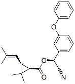 (1R,3S)-3-(2,2-ジメチルエテニル)-2,2-ジメチルシクロプロパンカルボン酸(S)-シアノ(3-フェノキシフェニル)メチル 化学構造式
