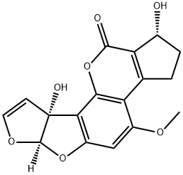 (6aR)-2,3,6aα,9aα-テトラヒドロ-1,9a-ジヒドロキシ-4-メトキシシクロペンタ[c]フロ[3',2':4,5]フロ[2,3-h][1]ベンゾピラン-11(1H)-オン 化学構造式