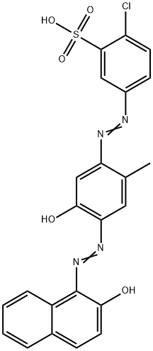 2-chloro-5-[[5-hydroxy-4-[(2-hydroxy-1-naphthyl)azo]-o-tolyl]azo]benzenesulphonic acid Structure