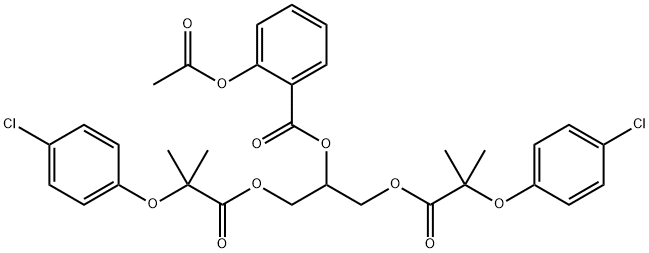 1,2,3-プロパントリオール1,3-ビス[2-(4-クロロフェノキシ)-2-メチルプロピオナート]2-(2-アセチルオキシベンゾアート) 化学構造式